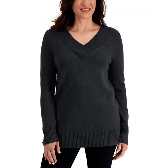 Karen Scott Womens Size Small Crossover V-Neck Sweater in Deep Black 1666 - Picture 1 of 7